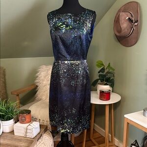 Tahari Black and Blue Midi Dress